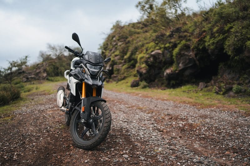 A parked adventure motorcycle